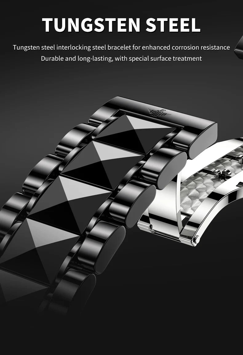 OUPINKE 3240 Automatic Watches Men 44mm Large Dial Tungsten Steel Strap Skeleton Flywheel Mechanical Watch for Men Luxury Watch