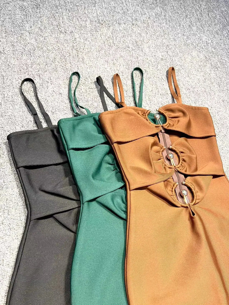 Black Sexy Hollow Out Bandage Prom Bodycon Bandage Dress Sexy Sleeveless Brown Runway Cocktail Celebrity Evening Party Dress