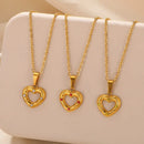 Love Heart Stainless Steel Necklace for Woman Gold Color Zircon Fashion Pendant Chain Jewelry collares para mujer