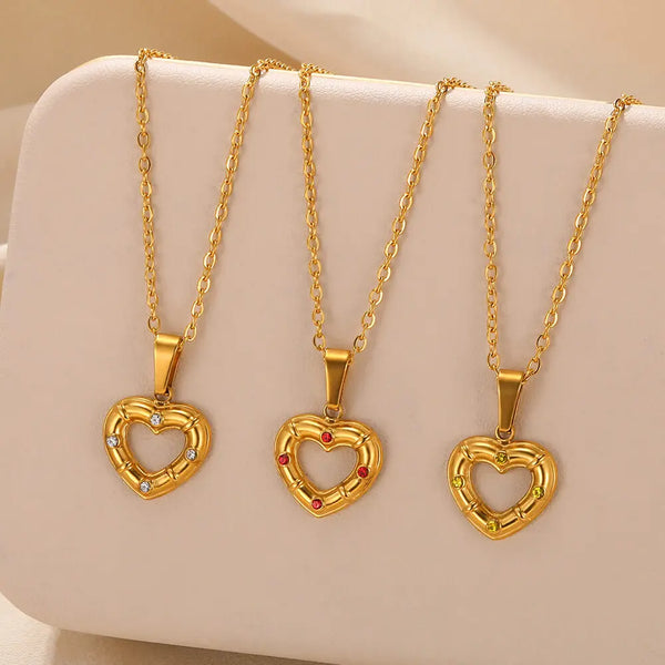 Love Heart Stainless Steel Necklace for Woman Gold Color Zircon Fashion Pendant Chain Jewelry collares para mujer