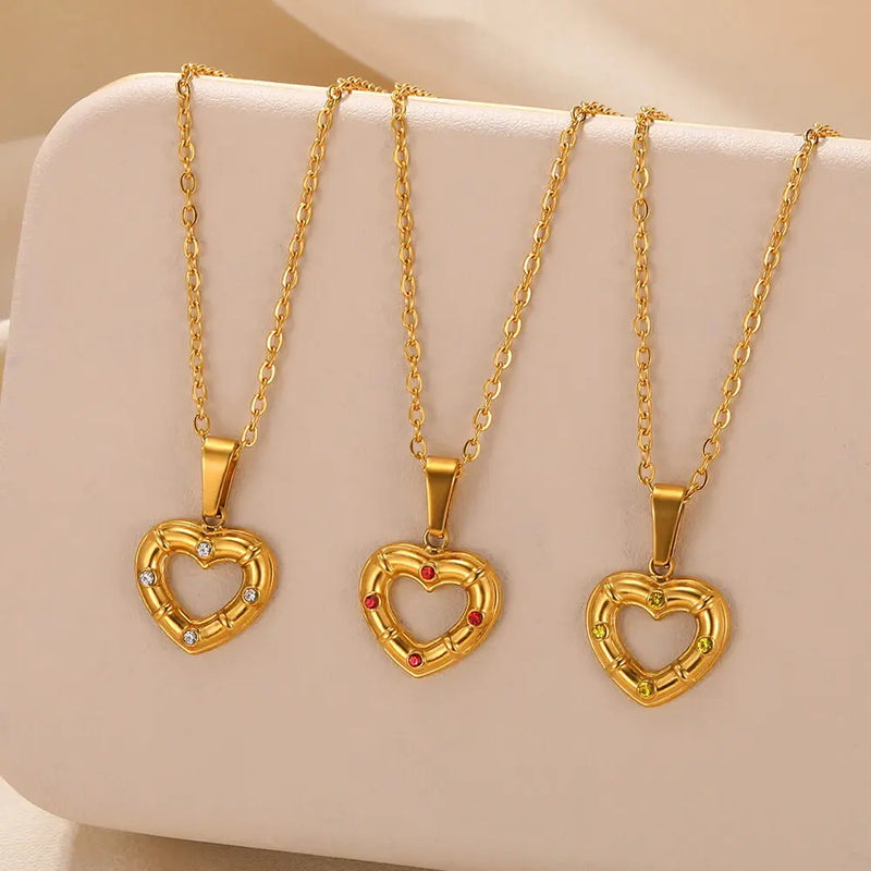 Love Heart Stainless Steel Necklace for Woman Gold Color Zircon Fashion Pendant Chain Jewelry collares para mujer