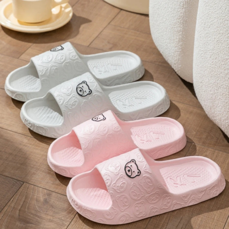 Women's Slippers Summer Indoor Cute Printting Little Bear Girls Bedroom Soft Sole Comfortable Anti-slip Men Fashion Homeshoes