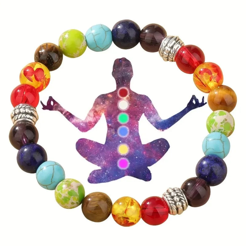 Fashion 7 Chakra Beads Bracelet Natural Stone Black Rope Braided Yoga Reiki Healing Balance Bracelets & Bangles Meditation Gift