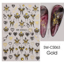 3D Snake Laser Stickers for Manicure Black Gold Abstract Leaves Luxury Nail Art Adhesive Slider Polish Decor Decals SASW-SJ