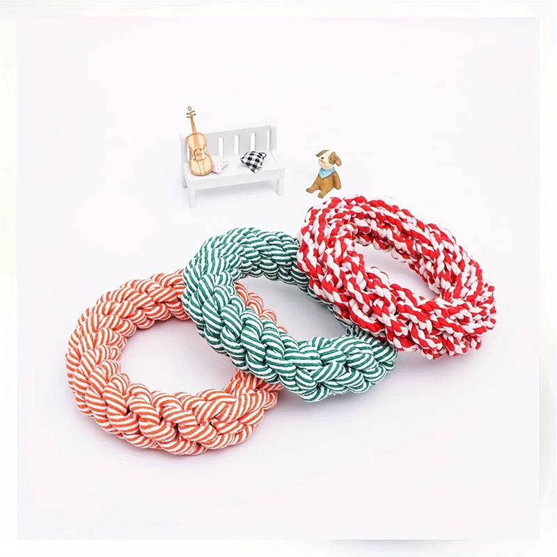 1pc Random Color Ring Woven Design Pet Chew Toy Dog Teeth Grinding Toy Dog Braided Knot Rope Chew Funny Toy