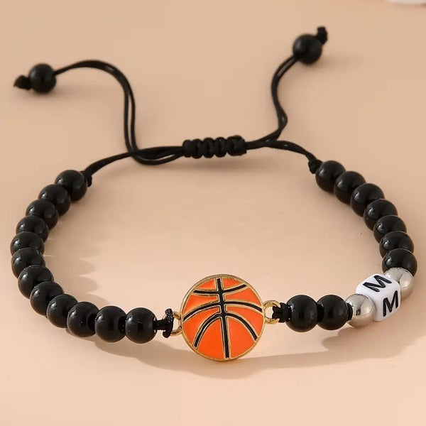 ZIRUISP New Basketball  Black Shiny Beads Bracelets For Men And Women With 26 Name Initials A-Z  Jewelry Gifts