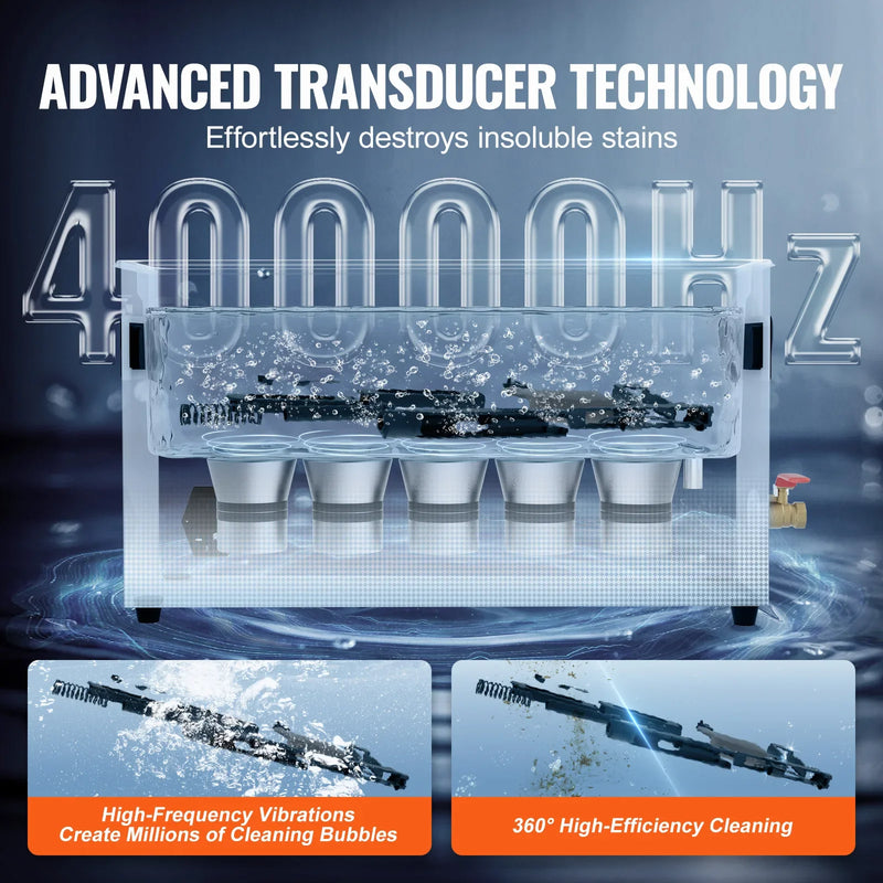 Limpiador ultrasónico VEVOR 2/3/6/10/15/30L 300W 40kHz digital con temporizador y calentador, con cesta para piezas de armas y balas.