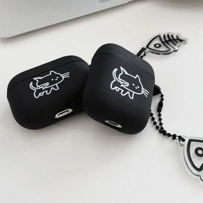 Cartoon Cat Lovers Matte Protective Case For AirPods 1/2/3/4 Soft Cute Cover for AirPods Pro 2 Bluetooth Earphone Case Keyring