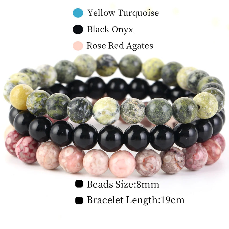 8mm 3Pcs/Set Natural Stone Bracelet Rose Quartz Opal Turquoise Amethysts Hematite Jaspers Bracelets For Women Men Jewelry