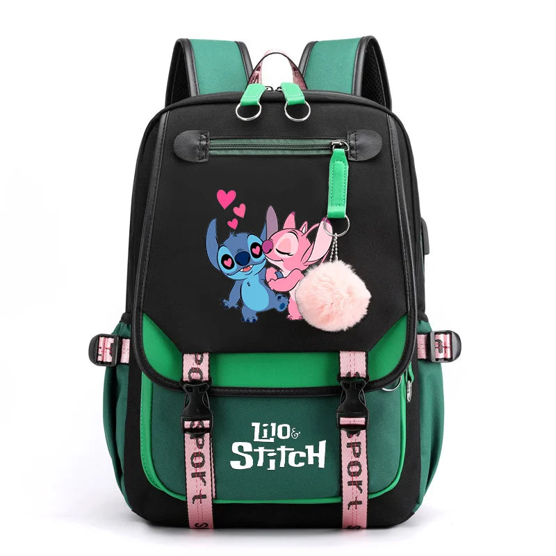 Disney Lilo Stitch Backpacks Teenager USB Charging Laptop Backpack Women Men Rucksack Travel Bag Mochila