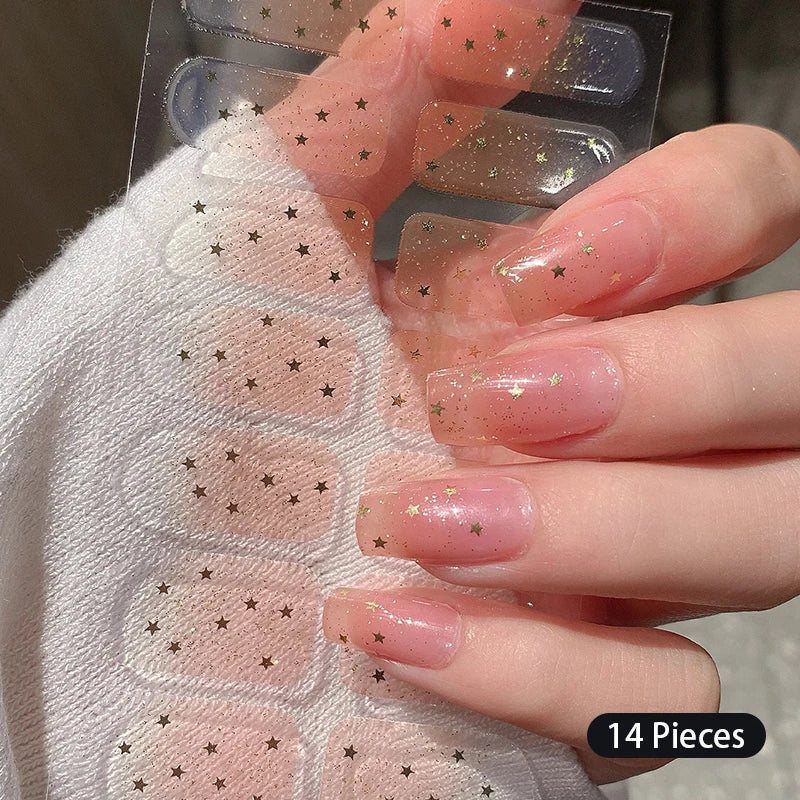 New 16 Strips Autumn Nail Stickers Full Cover Nail Patch Leopard Print 3D Nail Stickers Nail Polish Strips DIY Nail Art Making