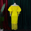 Dashiki African Women Gown Hollow Out Party Dress Sexy Long Sleeve Round Neck Ladies Elegant Solid Pullover High Waist 2024