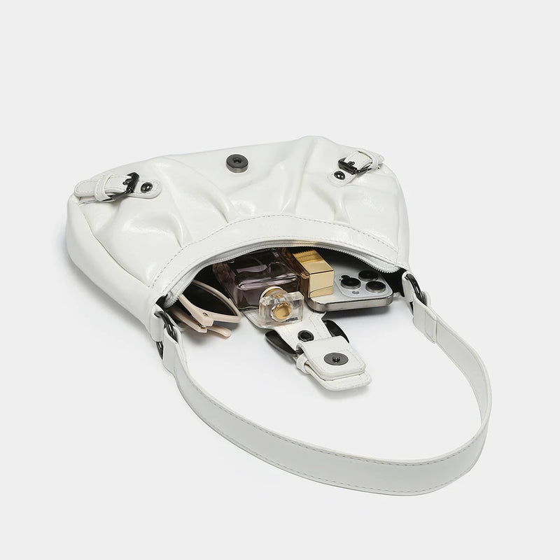 Women's Pleated Hobo Red Shoulder Bag for Women PU Leather Clutch Handbag Purse Y2K Bag for Girls Chic Travel Commuter Bag