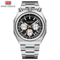 MINI FOCUS 0601 Multifunctional Unique design Quartz Watch for Men Calendar Luminous Stainless Steel Strap Bull Head Mens Watch