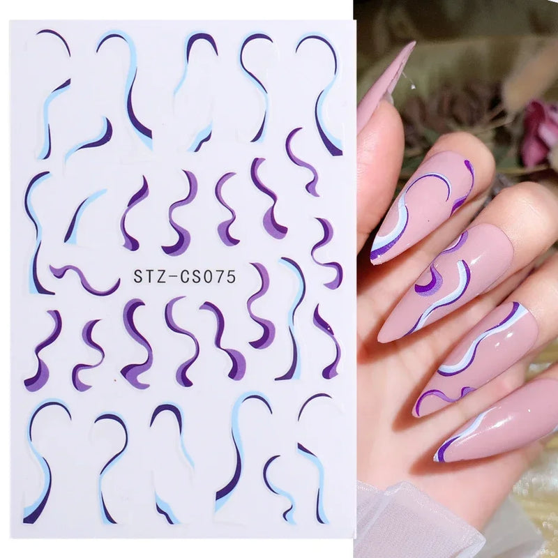 3D Snake Laser Stickers for Manicure Black Gold Abstract Leaves Luxury Nail Art Adhesive Slider Polish Decor Decals SASW-SJ