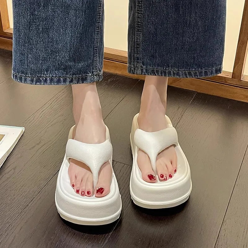 Korean style women's flip-flops Casual women's platform flip-flops non-slip beach slippers soft-soled EVA women's slippers