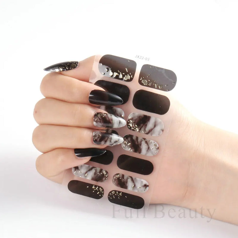 Gel Nail Stickers Lacquer Strips Full Cover Adhesive Slider Wraps With Line Foil Design Sanding File Nail Art Accessories LAJX22