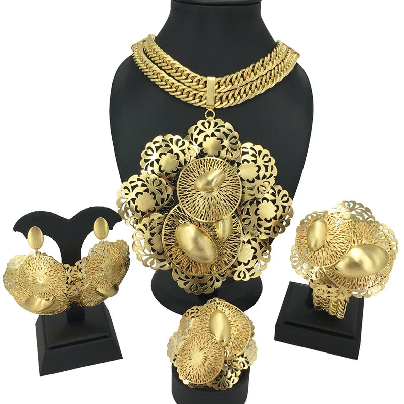 Woman Large Pendant Necklace Flower Banquet Wedding Party Accessories Brazilian Jewelry Set FHK13611