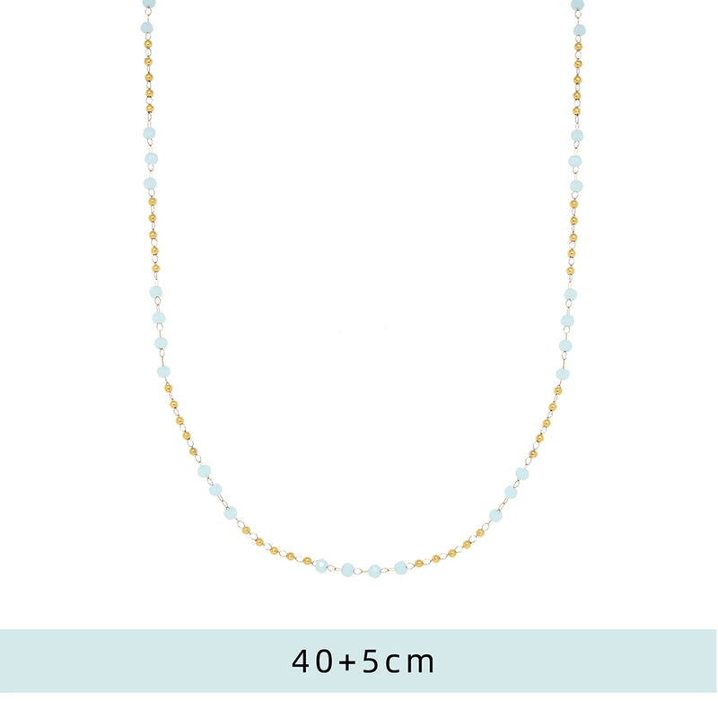 Light Blue Glass Handmade Bead Chain Necklace Women Stainless Steel Plated 18k Gold Creative Charm European Party Jewelry