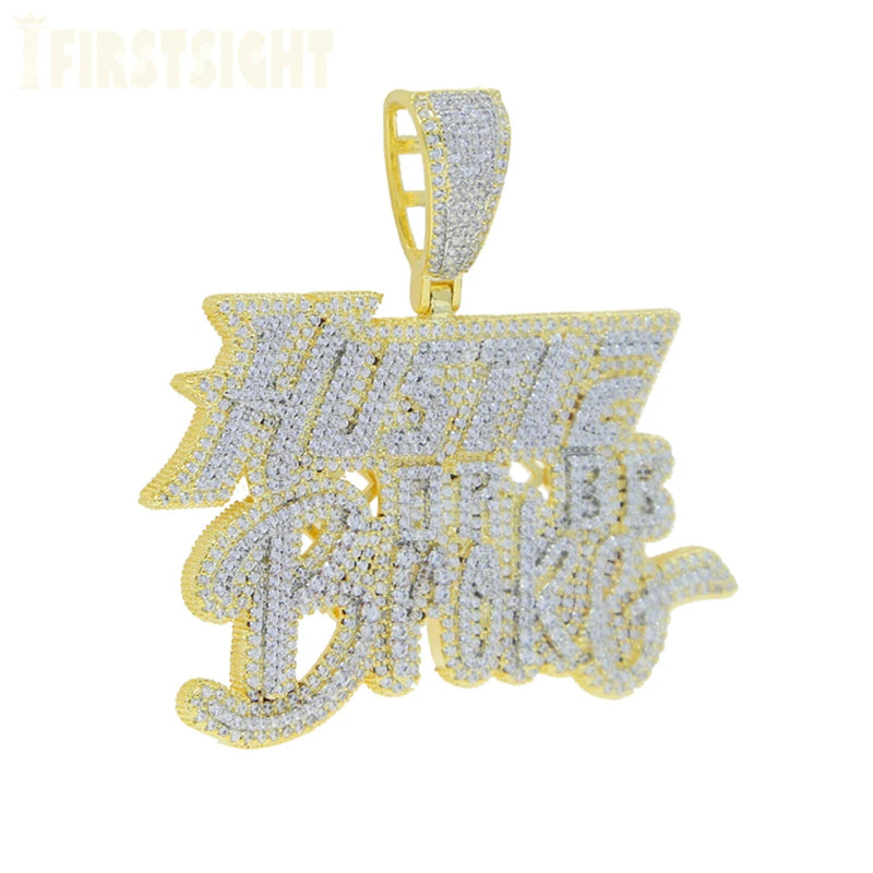 New Iced Out Bling CZ Letter Cross Pendant Necklace Various Design 5A Zircon Two Tone Color Badge Charm Men's Hip Hop Jewelry