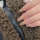 24pcs Wine Red Long Round Coffin Fake Nails With Glue Finished Art Full Cover Artificial Wearing False Nails Press On Nails Set