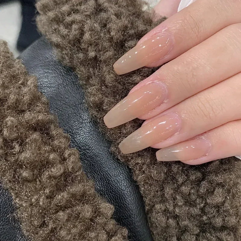 24pcs Wine Red Long Round Coffin Fake Nails With Glue Finished Art Full Cover Artificial Wearing False Nails Press On Nails Set