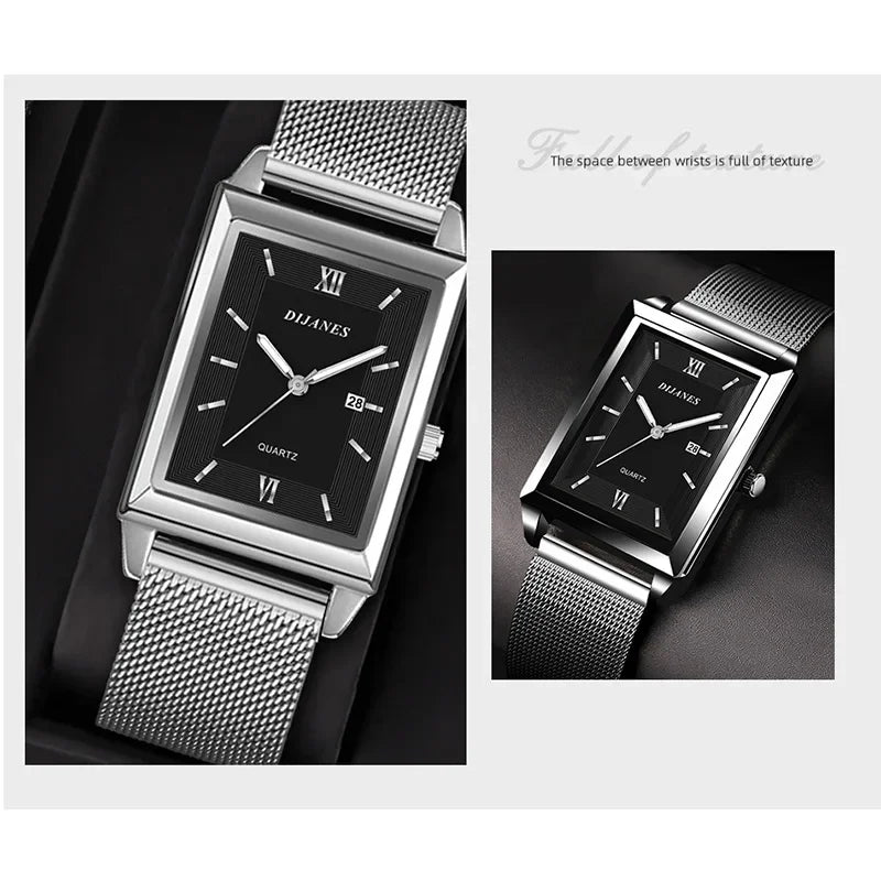 2024 أفضل ماركة ساعات رجالية فاخرة أزياء مربعة كوارتز ساعة معصم مقاومة للماء تقويم فضي ذهبي ساعة للرجال Reloj Hombre