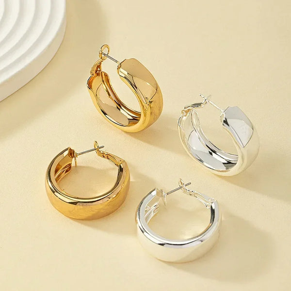 Simple Stainless Steel Gold Color Hoop Earrings For Women Vintage Circle Round Minimalist Earrings Party C-shape Jewelry Gifts