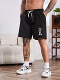 Men's K-letter printed loose beach shorts sportswear with drawstring quick