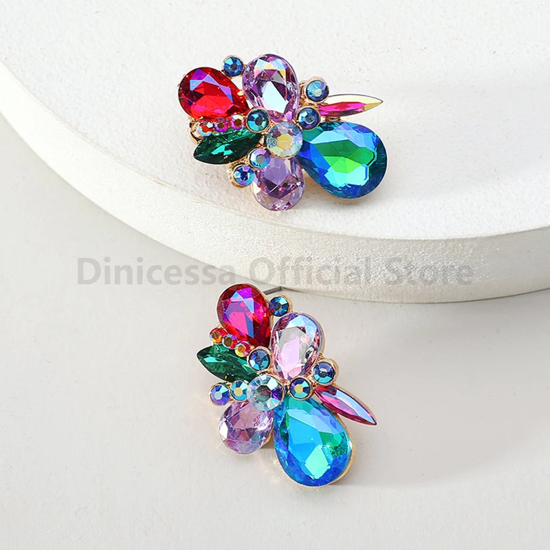 Fashion Original Geometric Bridesmaids Wedding Party Statement Jewelry Luxury Unusual Glass Stud Earrings For Women Accessories