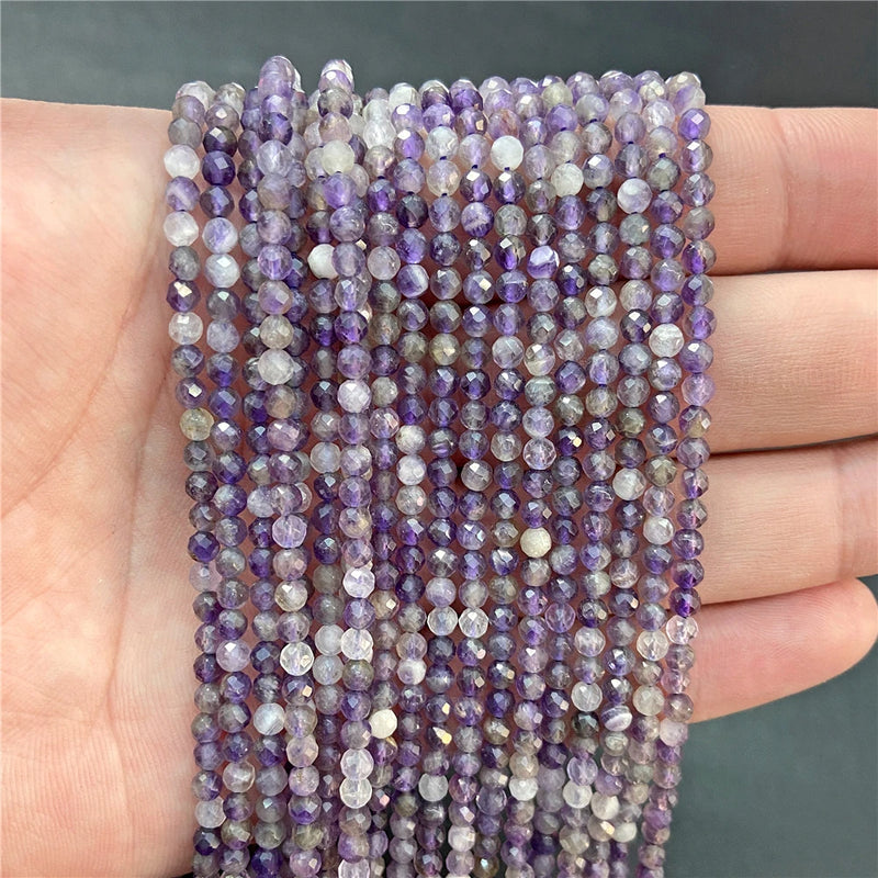 Purple Gem Beads Small Round Faceted Crystal Stone Beads Amethysts Crystal Mica Loose Beads For Jewelry Making DIY Necklace 15"