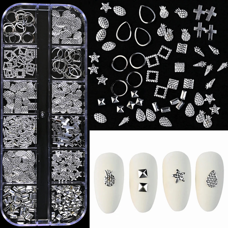 1000Pcs Gold Star Moon Glitter Nail Charms Metal Tips Slice Rivet DIY 3D FlatBack Nail Art Decorations Nails Jewelry Accessories