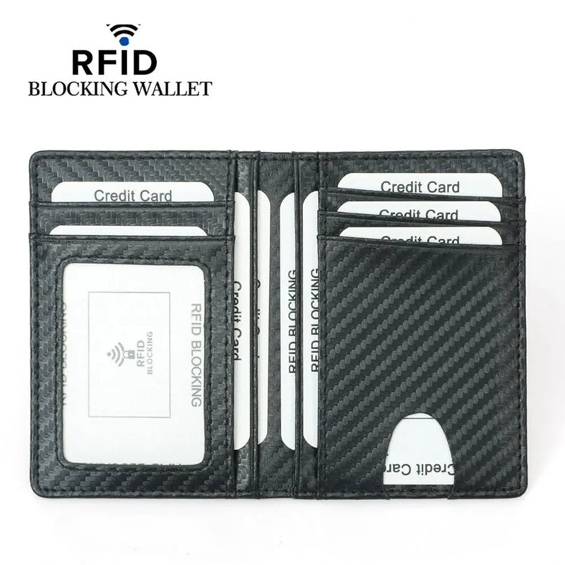 Thin Credit Card Holder PU Leather Black Carbon Fiber Slim RFID Wallets Leather Driver License Cover Holder For Men Card Wallets