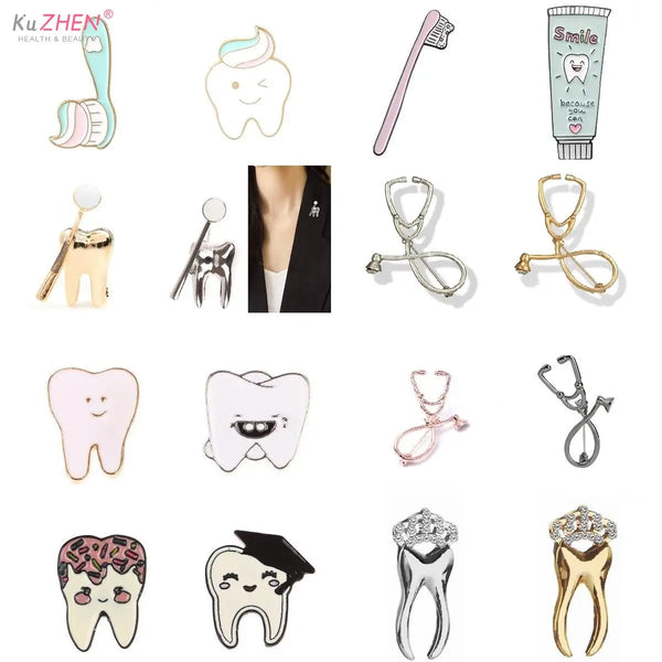 Cartoon Brooch Dentist Badge Brooch Tooth And Toothbrush Enamel Tooth Brooches For Dentist Clothes Decoration Accessories Gift