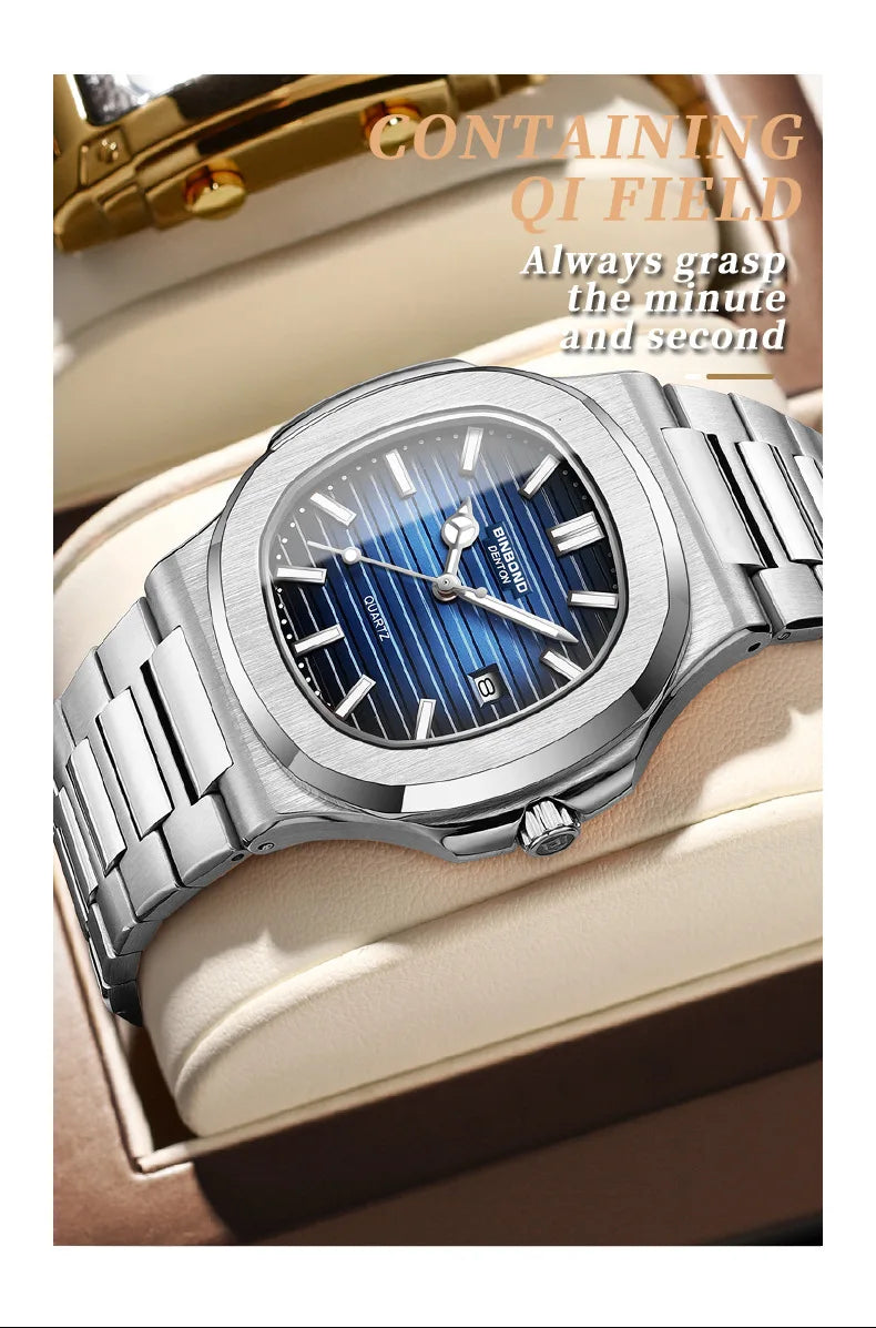 Classic Retro Brand Men Watch Business Steel Belt Calendar Luminous Waterproof Square Male Clock Fashion Quartz Watches gift