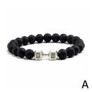 1Pcs Natural Stone Dumbbell Beaded Bracelet Black Beads Fitness Fit Life Prayer Bracelets Bangles Barbell Men Jewelry