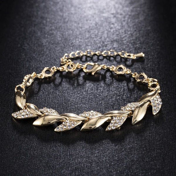 Luxury Love Braided Leaf Bracelet Charm Crystal Wedding Bracelets for Women Anniversary Valentines Day Gifts Aesthetic Jewelry