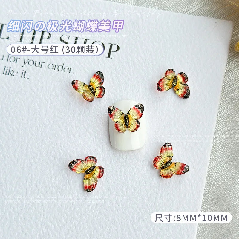 30PCS 3D Acrylic Butterfly Nail Art Charms Parts Glitter Accessories For Manicure Decor Nails Decoratoin Supplies Material Tool
