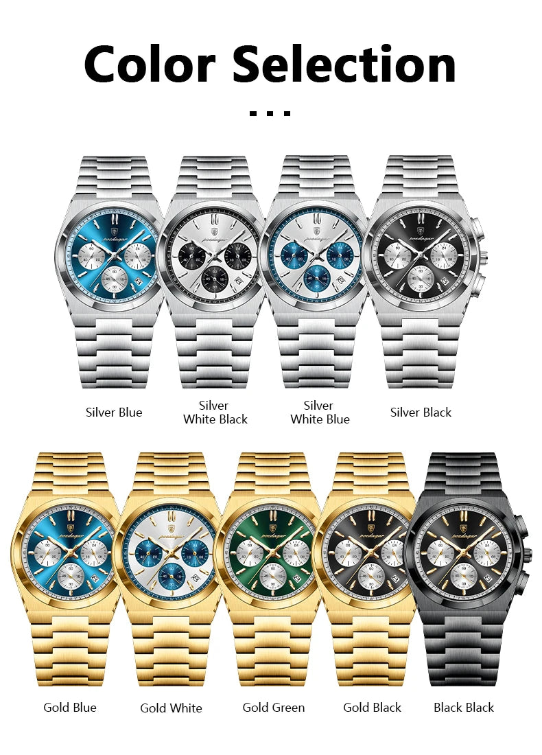 POEDAGAR Luxury Man Quartz Watch Waterproof Luminous Date Chronograph Watches For Men Stainless Steel Fashion Men's Watch Reloj