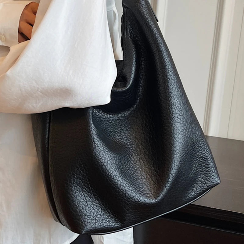 Women's Armpit Hobos Shoulder Bag Black Stylish Female Large Pu Leather Commuter Bags Quality Aesthetic Ladies Original Handbag