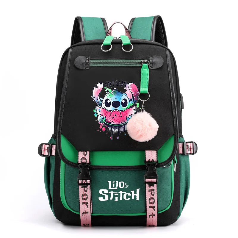 Disney Lilo Stitch Backpacks Teenager USB Charging Laptop Backpack Women Men Rucksack Travel Bag Mochila