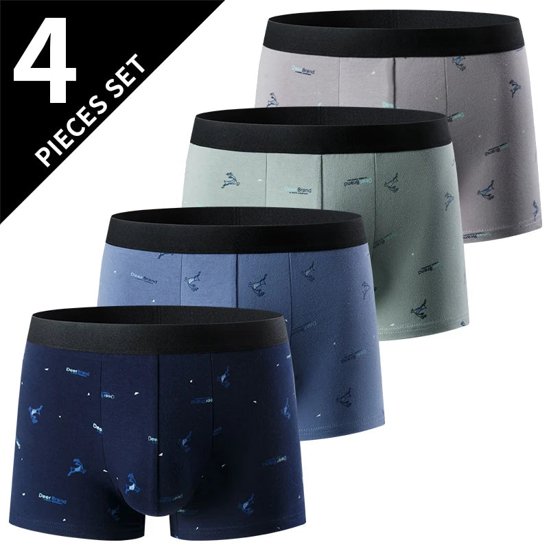 4-piece men's fashion printed boyshort comfortable plus size 5XL6XL juvenile underwear beach shorts elastic waist underwear