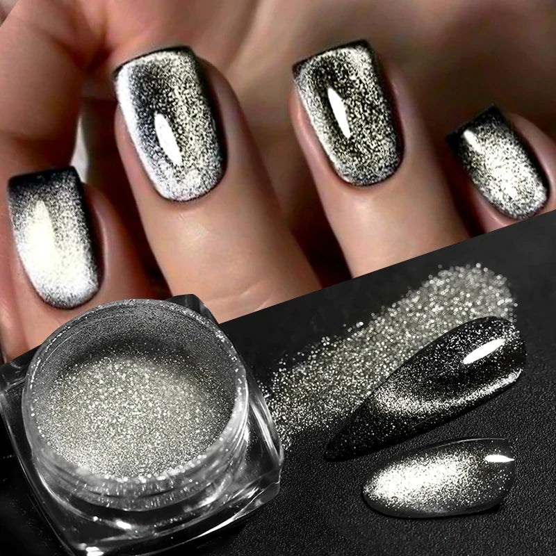 Reflective Magnetic Nail Powder Black Blue Chameleon Glitter Dust Metallic Chrome Shiny Pigment Nail Art Manicure Decoration DIY