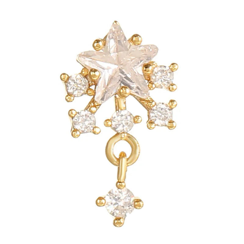 Pendientes de botón con forma de flor, estrella y corazón de circonita brillante de estilo coreano para mujer