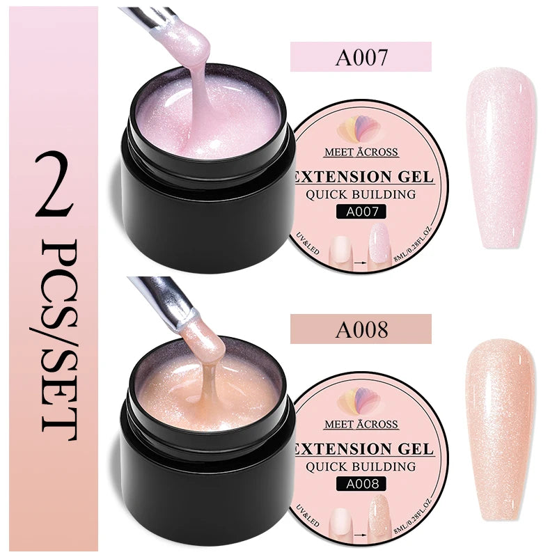 طقم طلاء أظافر 2/3 قطع شفاف أبيض وردي ذهبي لامع سريع البناء جل طلاء أظافر بالأشعة فوق البنفسجية LED غراء أظافر أطراف أظافر طقم تمديد
