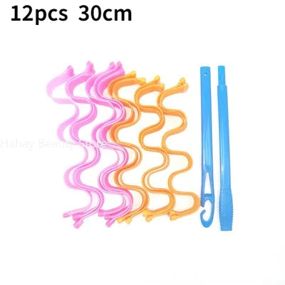 12pcs Heatless Hair Curlers Magic Wave Formers Spiral Hair Rollers Wavy Curlers Women Hairstyle Roller Hair Styling Tools