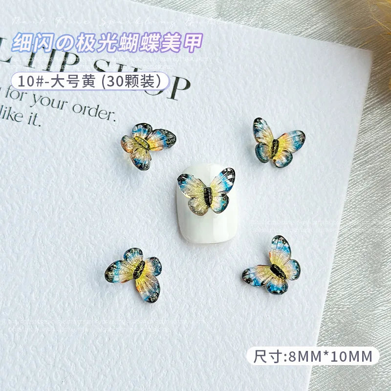 30PCS 3D Acrylic Butterfly Nail Art Charms Parts Glitter Accessories For Manicure Decor Nails Decoratoin Supplies Material Tool