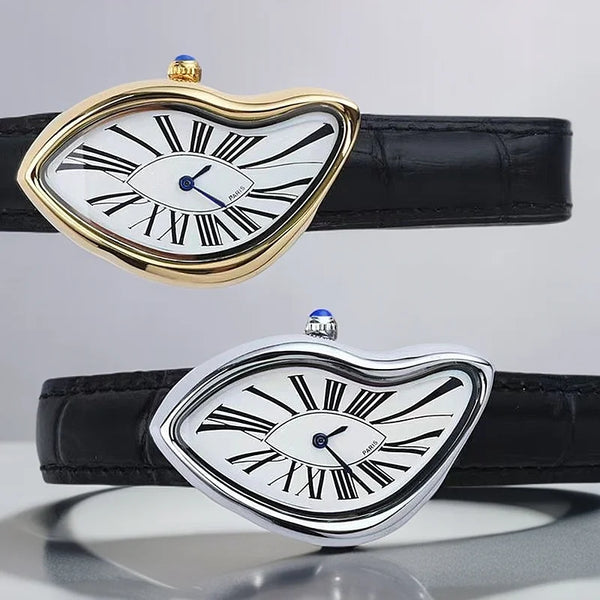 Medieval Crash Creative Melting Twisted Watch High Quality Genuine Leather Watch For Men Luxurious Sapphire Glass Men's Watch