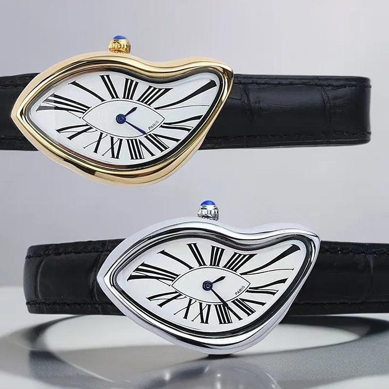 Medieval Crash Creative Melting Twisted Watch High Quality Genuine Leather Watch For Men Luxurious Sapphire Glass Men's Watch