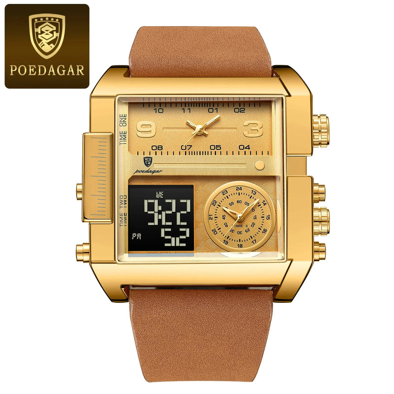 POEDAGAR Luxury Man Watch Quartz Waterproof Luminous Date Chronograph Leather Men Wristwatch Military Sports Men's Watches Reloj